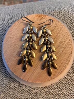 Vintage Antique Brass Leaf Drop Earrings - Women Jewelry